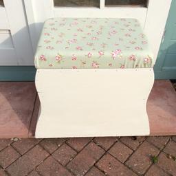 Preloved & refurbished using ‘Old white’ paint. Waxed for durability.
Seat has been reupholstered with new floral fabric.
Handy storage space within.
Height 19.5”
Width 23.5”
Depth 13”
