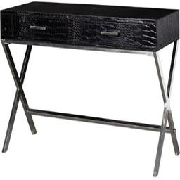 Black croc desk with 2 drawers so could also be used as a console, comes with chrome legs for a statement finish.
H76 x D36 x W110