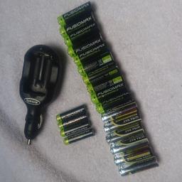 Ring 12v Car AA AAA Battery Charger + 16 AA and 4 AAA rechargeable batteries. All batteries are good and the charger works fine.

OL7 0QA