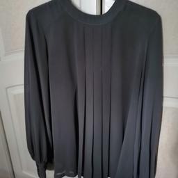 size 14 grey pleated front next blouse with button detail at the back