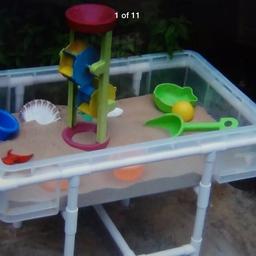 These sand and water play tables are very versatile as you can put any sensory items in them you like including, dried pasta, dried rice, play dough, or corn flour! In fact anything your child likes to play with 

With the lid on you can use the top as a painting table, or somewhere to play with your child's favourite play set. 

Everything packs into the table and folds away for easy storage when not in use. 

Ideal for indoor and outdoor playing. 

Collection only