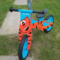 Milly Mally wooden "Tiger" balance bike, lovely sturdy bike, selling for over £50 on line, leather cushioned seat for comfort over bumps, my grandson loved it, very good used condition