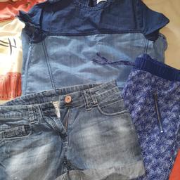hardly worn like new. denim shorts age 11. denim dress age 10 . blue pattern trousers age 11. smoke free home.