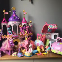 My Little Pony, palace, ice cream truck and car. My a little pony dolls - 2x baby, 3x junior, 5 x adults and a princess (flashes) and accessories £20 collection farncombe