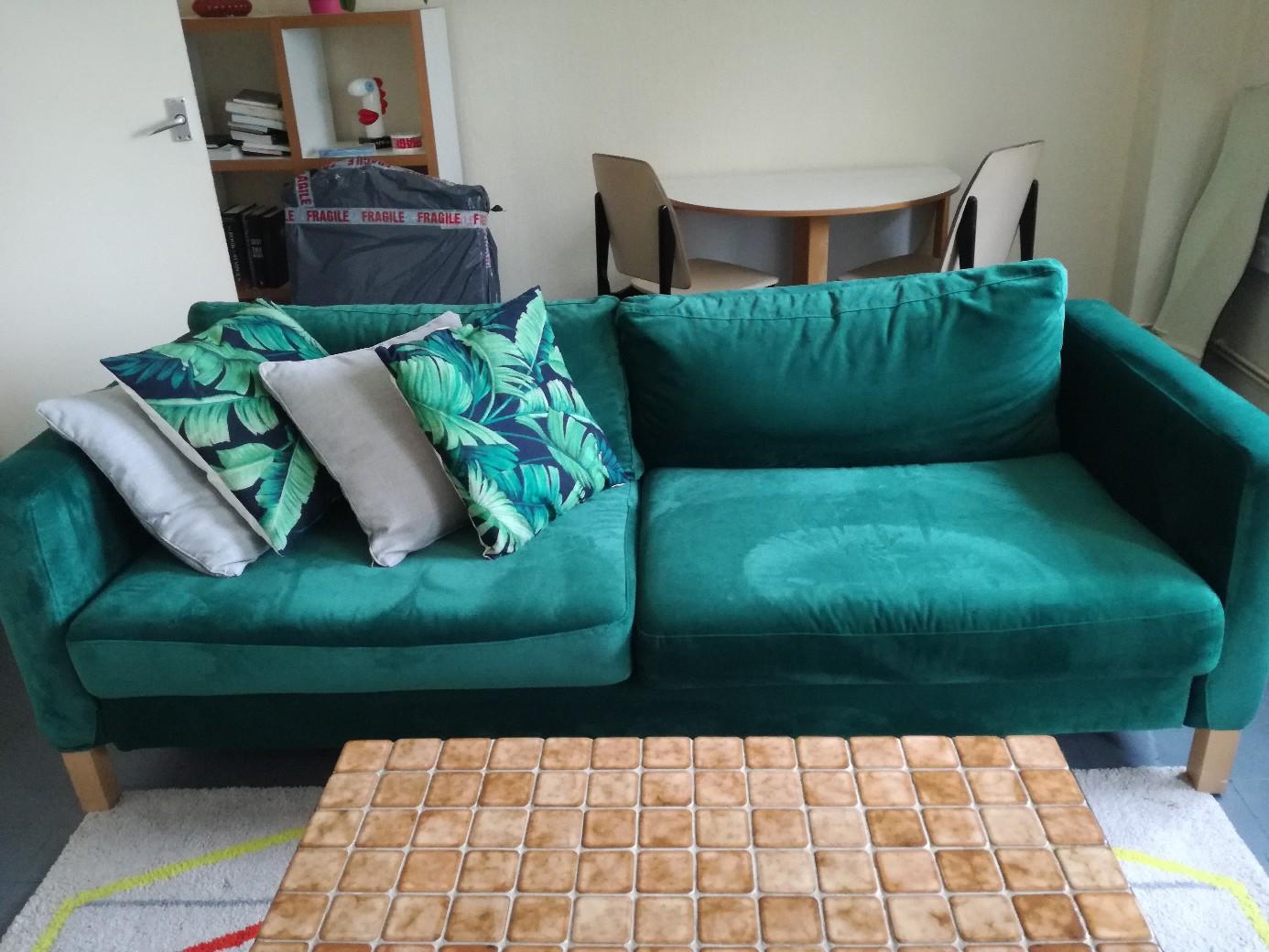 Ikea Karlstad 3 seater sofa with green velvet in SW4 Lambeth for £250.