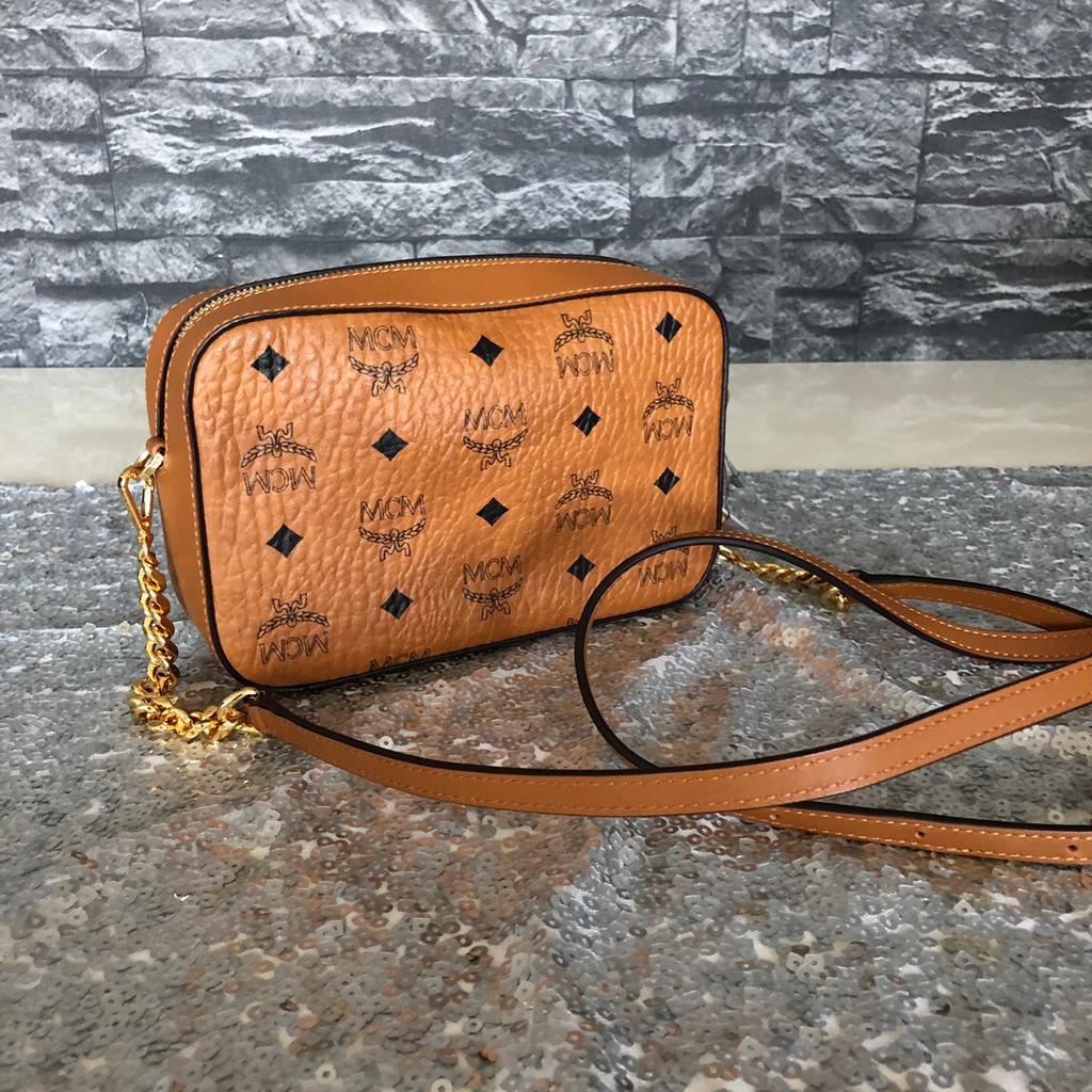 Mcm visetos original on sale slg crossbody bag cognac