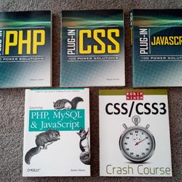 5 computer books, brand new never been used. Plug-In PHP, Plug-In CSS, Plug-In JavaScript, PHP My SQL & JavaScript, CSS/CSS3 Crash Course, mint condition,