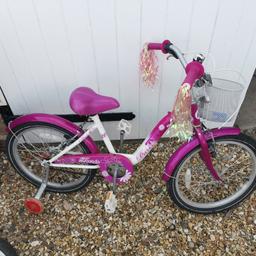 lovely girls bike, pink and white. Purchased 12 months ago from Halfords but my daughter has outgrown! cost £80 new. 
lovely bike with tassles, stabilisers and basket. All of which can be removed if preferred.