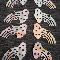 set of 10 rainbow/cloud die cut shapes
lots of colours available
please state when ordering
see my other items
I will post