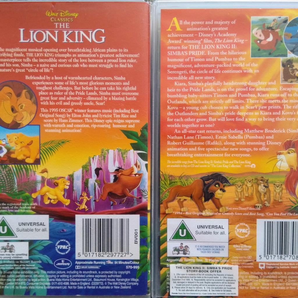 The Lion King & The Lion King II VHS Tapes in FY5 Wyre für 5,00 £ zum ...