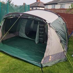 5 birth tent
used condition
has rips in 1 of the rooms ( you would be able to sew it), a couple of zips have gone funny (see pic) , the elastic has snapped in 1cof the poles but as you can see it still works fine and needs a clean . bargain for someone who has a bit of time to put into it
