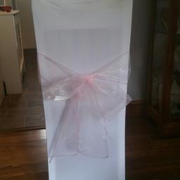 50 chair covers 50 pink bows 10 pink table runners. used once all washed and in excellent condition.