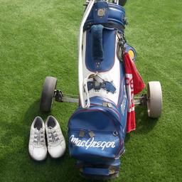 Clubs 
Bag 
Trolly 
Golf Shoes Size 10 
Balls 
tees
