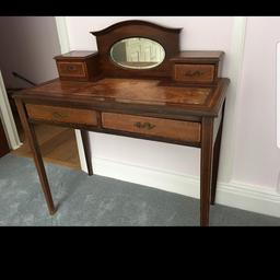 Edwardian mahogany and satinwood-banded dressing table, with later inset leather top. 98x89x42. £50. Collection only Bromley Common near the bus garage.