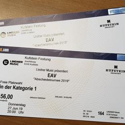 Konzertkarten für die "Abschiedstournee 2019" auf der Festung Kufstein am Donnerstag den 27. Juni 2019  um 20:00 Uhr.
Selbstabholung oder Versand möglich!