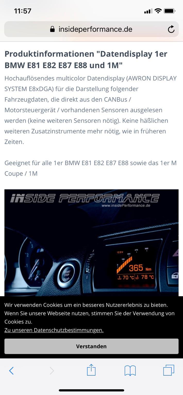 Datendisplay für 1er BMW E81 E82 E87 E88 und 1M