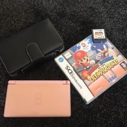 Pink Nintendo DS with the charger included but no stylus.
I’m very good working condition but there is a couple of scratches on the bottom screen.
There is also a leather DS case included in very good condition and a game Mario and Sonic at the Olympic Games game.