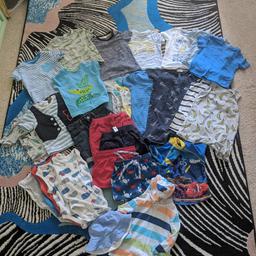 This is a bundle of 12-18month baby boys clothes. T-shirts, summer rompers, vests, shorts and more. Brands include Marks and Spencer, Boots Mini Club, Tesco, Next, plus others. All in good condition.