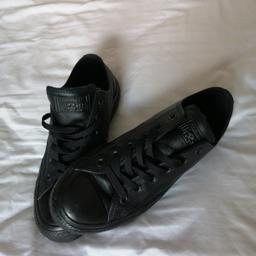 Full black leather Converse All Star. Size 6. 
Only been worn twice and in mint condition, no scuffs or marks.