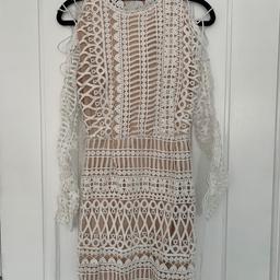 White/nude missguided dress, Only worn twice, beautiful dress, only selling as haven’t worn in a while, zips up at the back. Comes from a pet free and smoke free home. Can post for a postage fee.