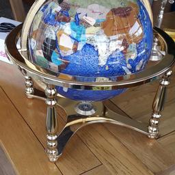 Beautiful large gemstone globe with compass on brass stand, perfect condition, measures 19ins wide and 18ins high