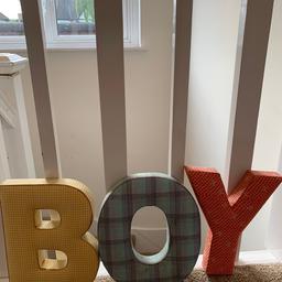 Letters hanging “boy” bought from mamas and papas.
Bought for £10.50 each selling all 3 letters for £10