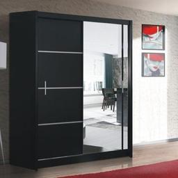 This wardrobe with sliding doors is a piece of furniture with many advantages. It is a functional solution - it allows you to save and optimally organise the space, as well as a decoration to your bedroom.

Dimensions: 
Width : 150 / 203 / 250 cm
Depth : 62 cm
Height : 216 cm

Additional Information:
Available color white, black, Grey  with mirror
	hanging space and separate shelves section.
	Matt silver handles.
	slide door on aluminium rails,
	 ABS edge

Note : This Product come with 12 months of warranty and requires assembly.