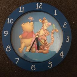 A new clock never been used . Needs a AA battery . Great for a child’s room