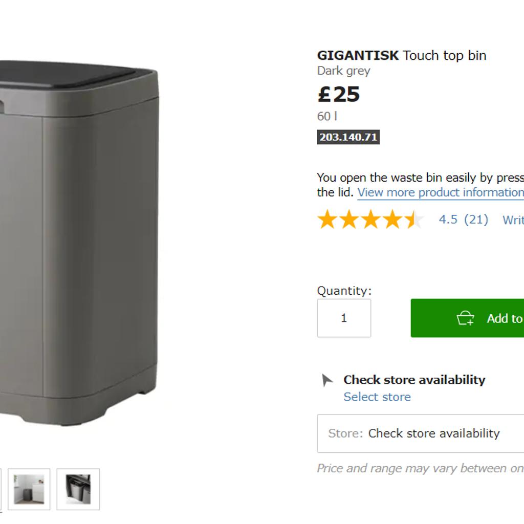 Touch top trash can IKEA Gigantisk in SW19 London für £ 10,00 zum