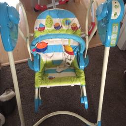Swinging baby chair by Fischer price with detachable chair with two settings, rocking and normal baby chair.
Open to offers.
Collection from Yaxley