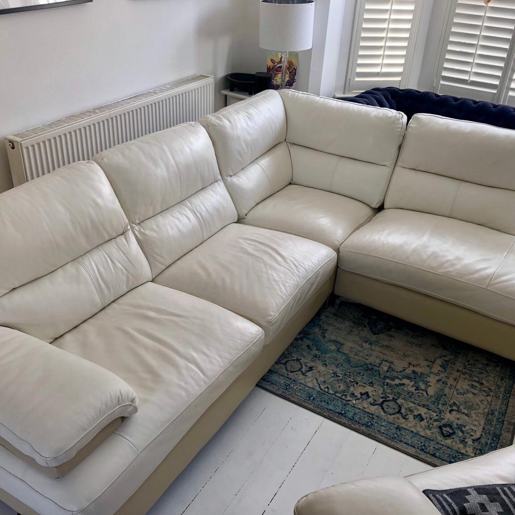 DFS cream leather corner sofa with chair in NG2 Nottinghamshire for £