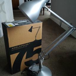 New but has some blemishes (see photos). Brush Silver.
RRP £160
Welcome to inspect before purchase.
Anglepoise perfect balance mechanism

Cast iron base with aluminium cover.
Chrome plated fittings.
Aluminium arms and shade.
Integrated shade switch.