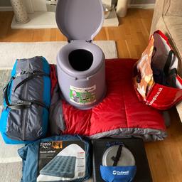 5 Man Vango Valetta 500 tent used once excellent condition/Porta Potty/Brand New unused portable Camping stove/One Soft Touch Double Air bed and another Double Air bed with Padded Quilted Cover ( Red&Grey ) Aluminium Stackable Pan Set.Great Start Up Bundle Happy Camping