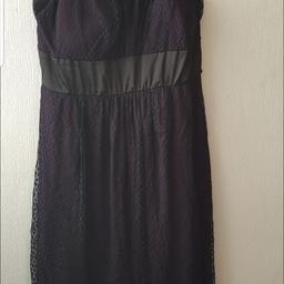 Yours purple dress with a black oval/dotted overlay and a black satin feel sash. Very flattering and pretty on and the back has a bit of give through the elasticated top hem. Worn once for a wedding then left in the wardrobe and forgotten about so hopefully someone will get some wear out of it.
Pet and smoke free home, willing to post if covered and combine postage if you're interested in any of my other items. Thanks!