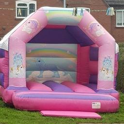 Why not book a Unicorn Castle for your child's party? Size is: 11ft by 15ft with set up on grass and payment on delivery. You can hire the castle over night at no extra cost providing set up is in a secure location. Call or text: 07785 180395 for more details.