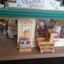 Village supermarket with all accessories
Popcorn cart with all accessories
Candy cart in box with all accessories
Comes with chocolate rabbit figures