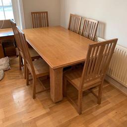 Excellent condition. Table measures 172 cm x 100 cm (68“ x 39“). Includes 6 matching chairs. Pick up from Edgware HA8 only.