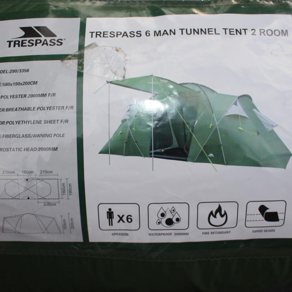 Trespass 6 man hotsell 2 room tunnel tent