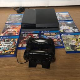 Im selling PlayStation 4 console colour black , in good condition few scratches , the console is fully working also and coming with 8games , x2 Controller Pads And and charging Dock , they can be seen working