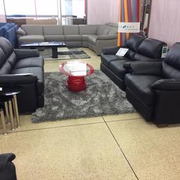 Fabulous quality black leather 3 plus 2 seater sofa with matching armchair. This set is very comfortable with supportive foam interior.