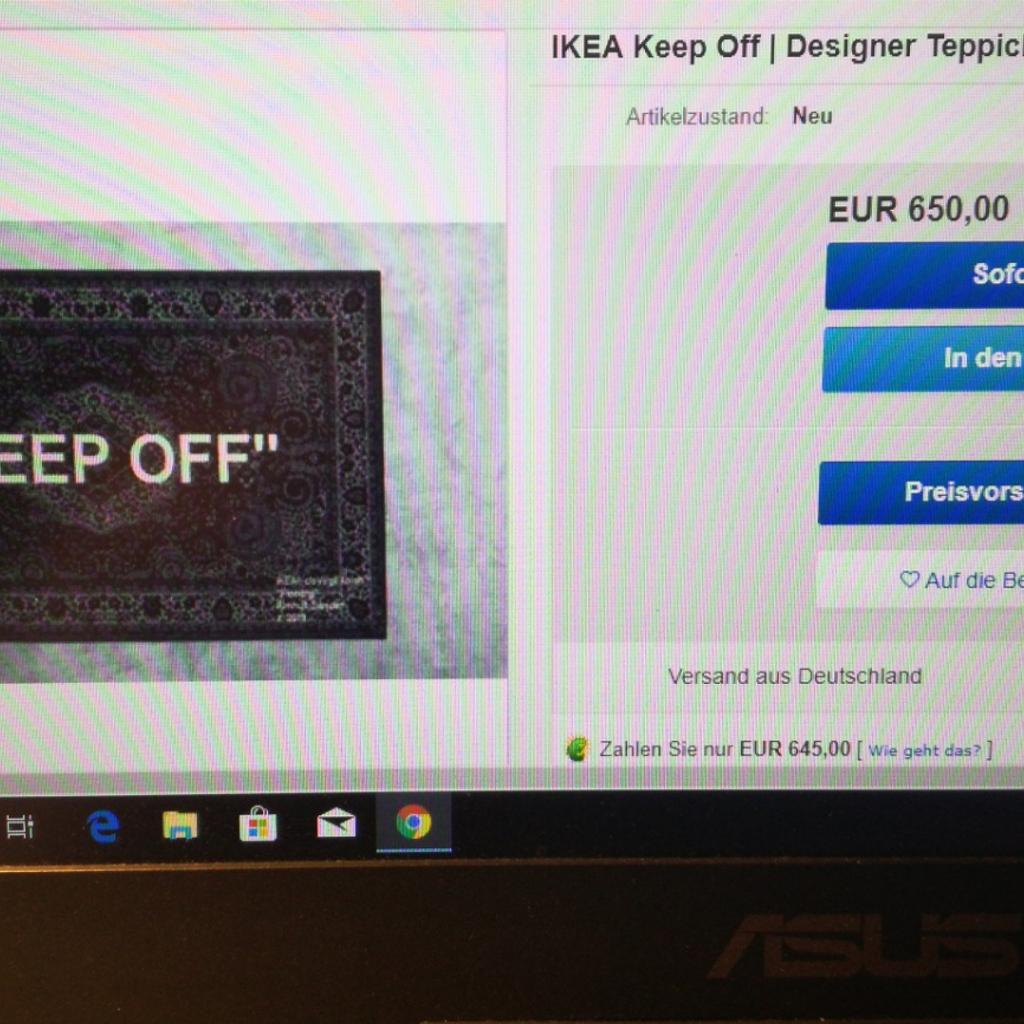 Teppich Virgil Abloh x IKEA „KEEP OFF“ 200 x 300 cm grau/weiß