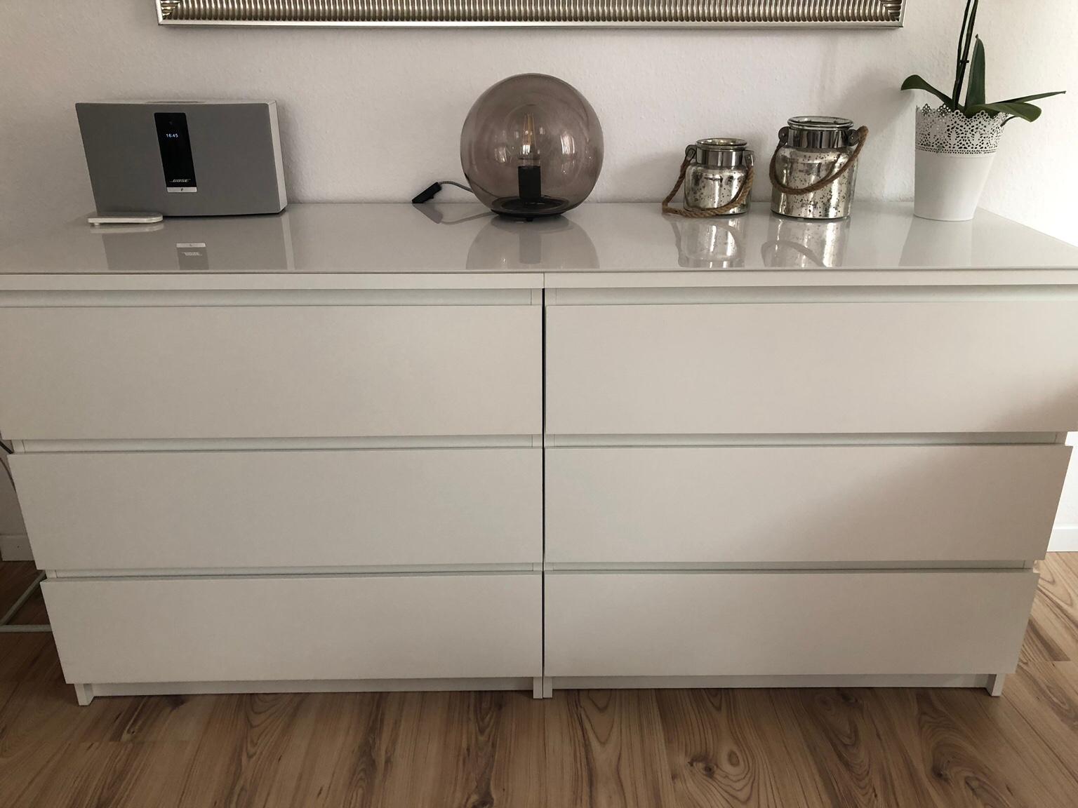 Ikea Malm 2 Kommode + Malm Glasplatte weiß in 67346 Spira für 120,00 € zum Verkauf