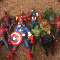 9 figures in total 

3 Spider-Man 
2 captain america
1 iron man
2 hulks
1 Thor 

Collection only Mansfield Woodhouse