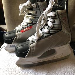 Grey/black/white SBK ice /hockey skates
Size 5
Good used condition shoe laces need washing
No blade guards on skates
£20 ono collection from Hackney E9