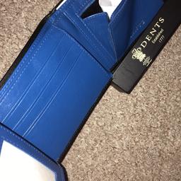 DENTS black leather wallet - inside is blue - has coin holder and notes carriers aswell as card holders - Brand new, bought as a gift for me never used it - postage is free