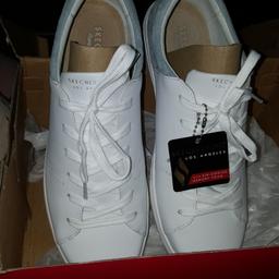 brand new never been worn women's skechers trainers size 8 in box..white with grey colour.. selling as I already bought myself a pair and some one else bought me a pair as a gift..you can see in the pictures how much they cost..will be happy to post them as long as p&p will be covered.