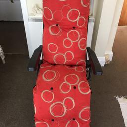 3 position recliner sun lounger with padded cushion As new as not used much and when used I used a towel underneath me to protect the cushion. Looks like the sort that won’t ever rust. Lovely bargain for summer.