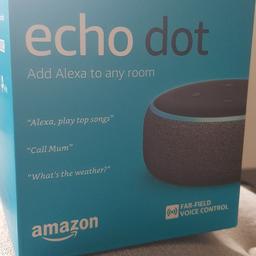 Practically brand new. Cellophane cover for the echo dot and the charger are still in place. For collection or postage. Thank you.