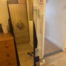 Dark wood coat hanger with drawer and mirror