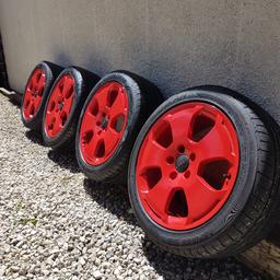 Here for sale is my set of VAG 17" alloys. They have been professionally powdercoated and are in very good condition. Included with 3 Goodyear asymmetric 3s and one budget all between 6-7mm.

Tyres
225/45/17

Wheels
17x7.5J
5x112
Offset 56
57.1mm bore

Including 4 plastidiped Audi center caps.

Message for questions and offers

Collection - free or delivery for £40

Thanks for looking